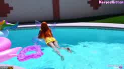 Evie Rain Nude Pool Dildo Riding